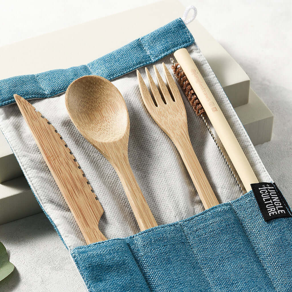 Bamboo Cutlery Set (Green bag)