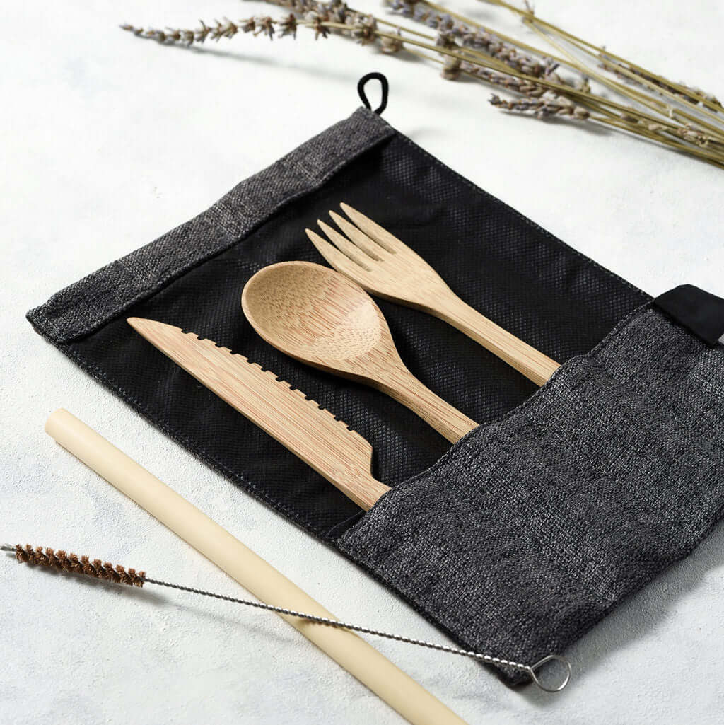Bamboo Cutlery Set (Brown bag)
