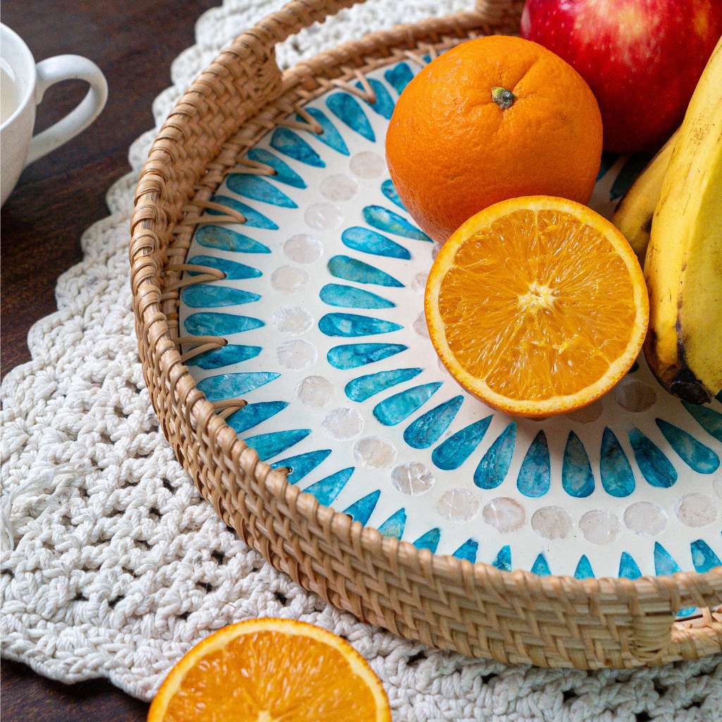 Rattan Trays • Mother of Pearl • Ripple (Multiple Sizes)