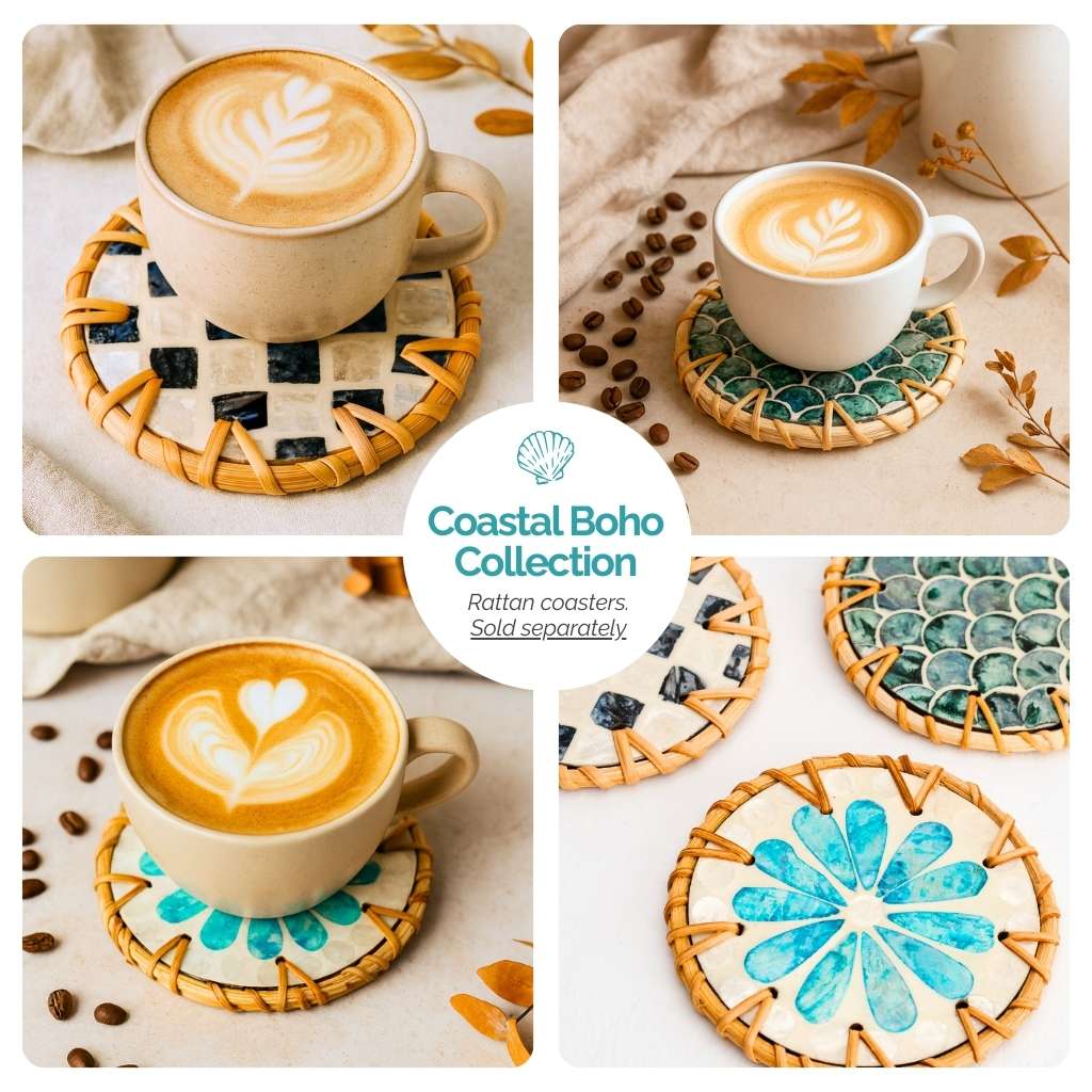 natural coasters with coffee and cocktails