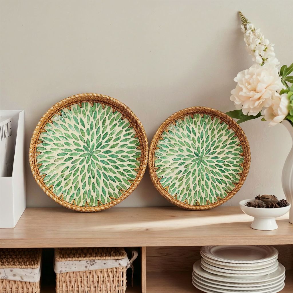 natural rattan trays in multiple sizes