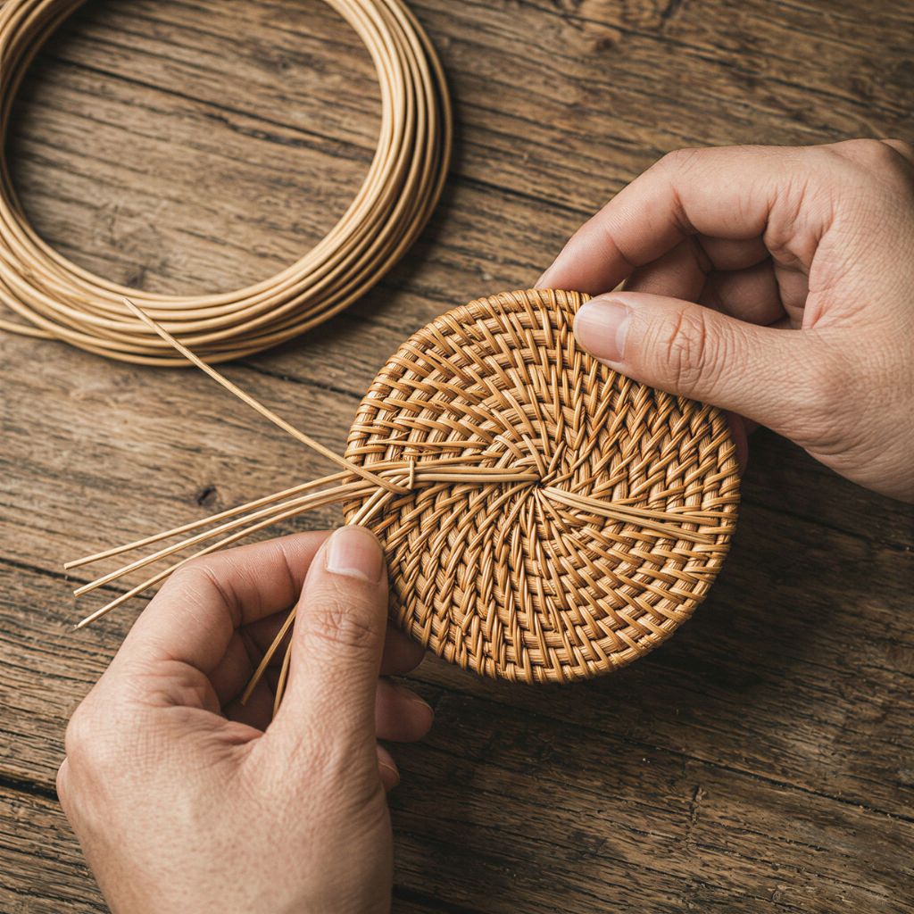 Sustainable woven rattan coasters for coffee tables and dining spaces