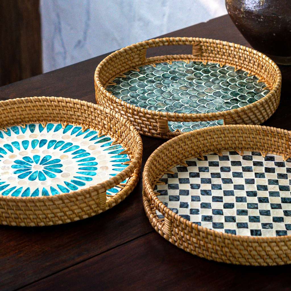 Rattan Trays • Mother of Pearl • Cascade (Multiple Sizes)