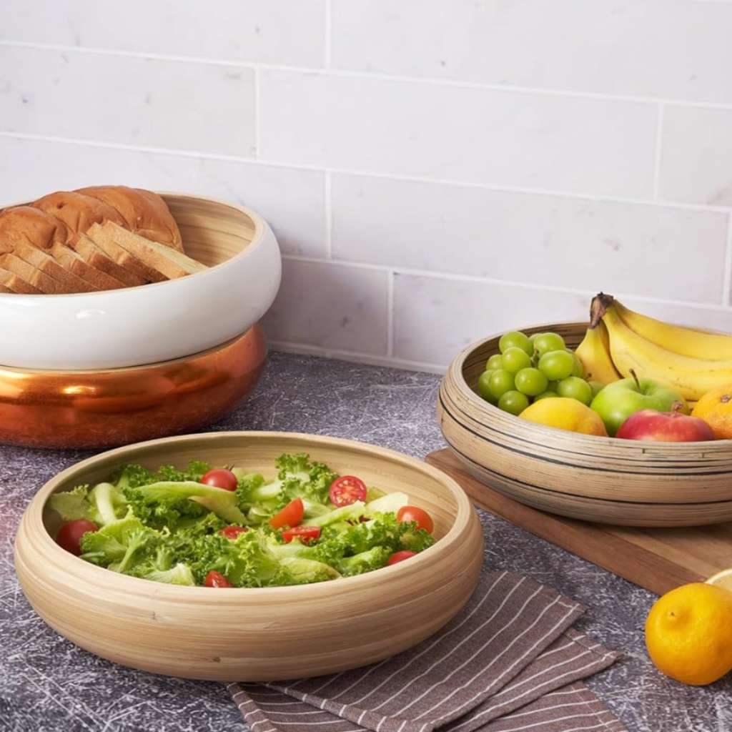 Bamboo Fruit Bowl &amp; Home Decor Bowl (Dark Natural)