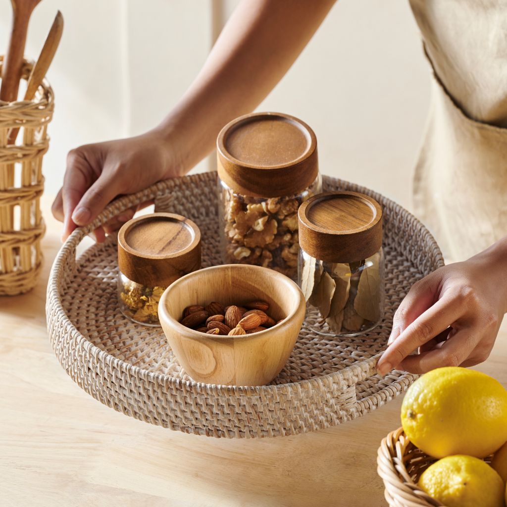 serving trays rattan natural