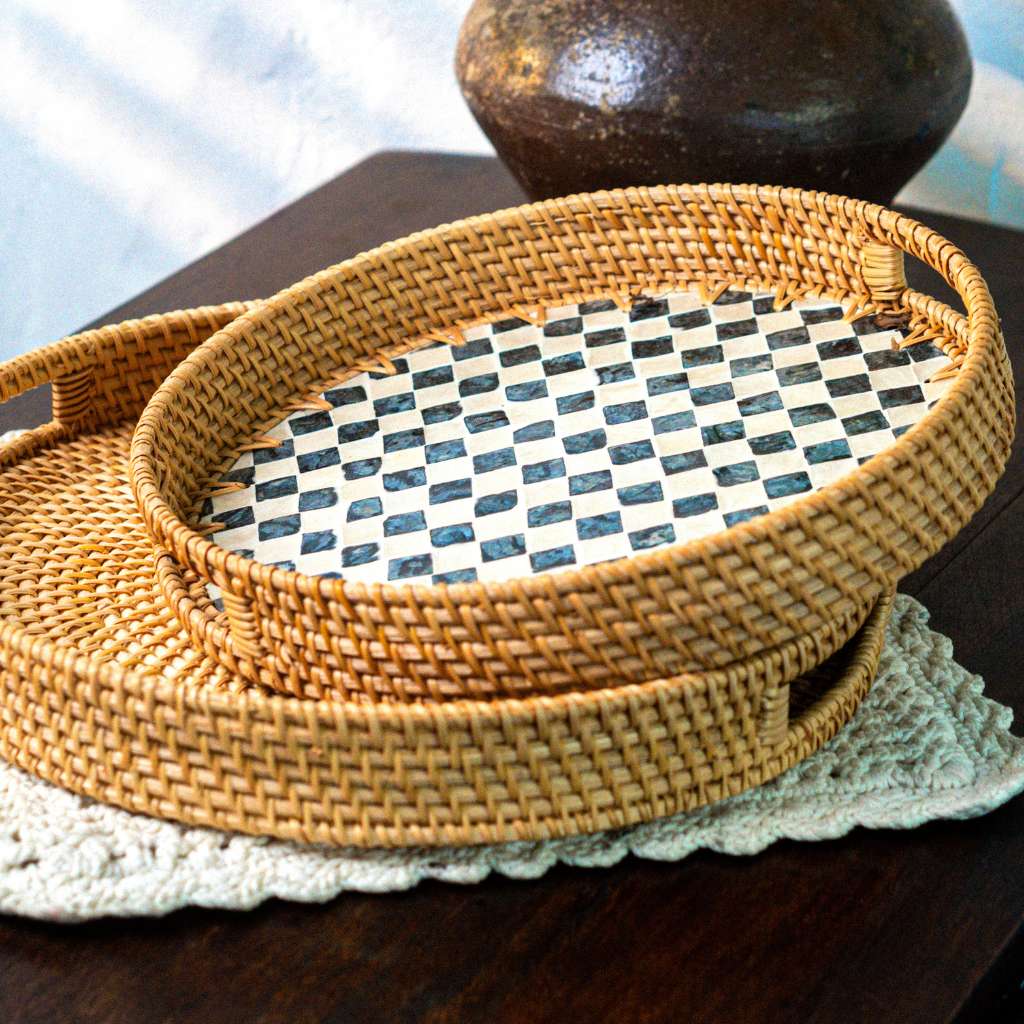 Rattan Trays • Mother of Pearl • Drift (Multiple Sizes)