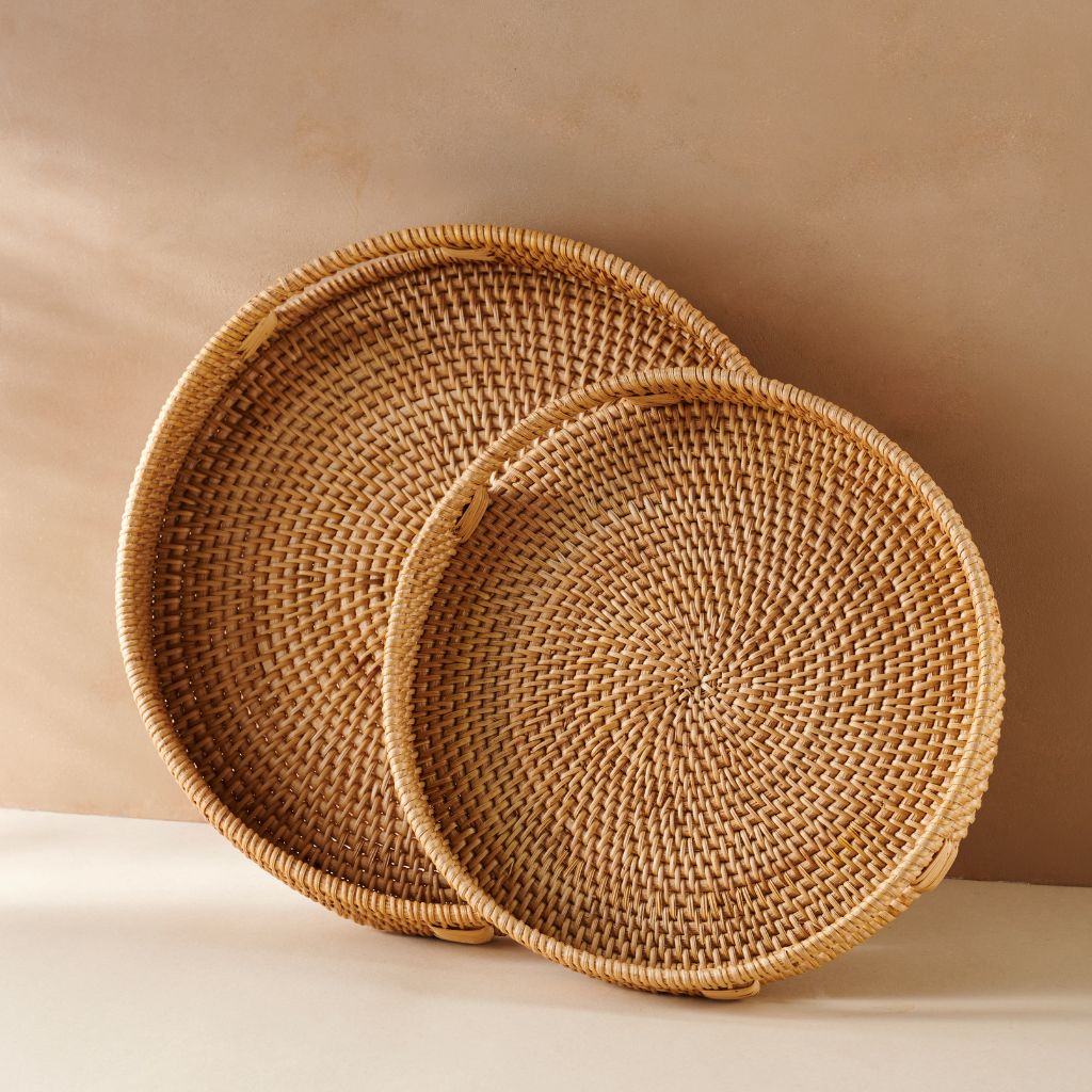 rattan serving trays natural