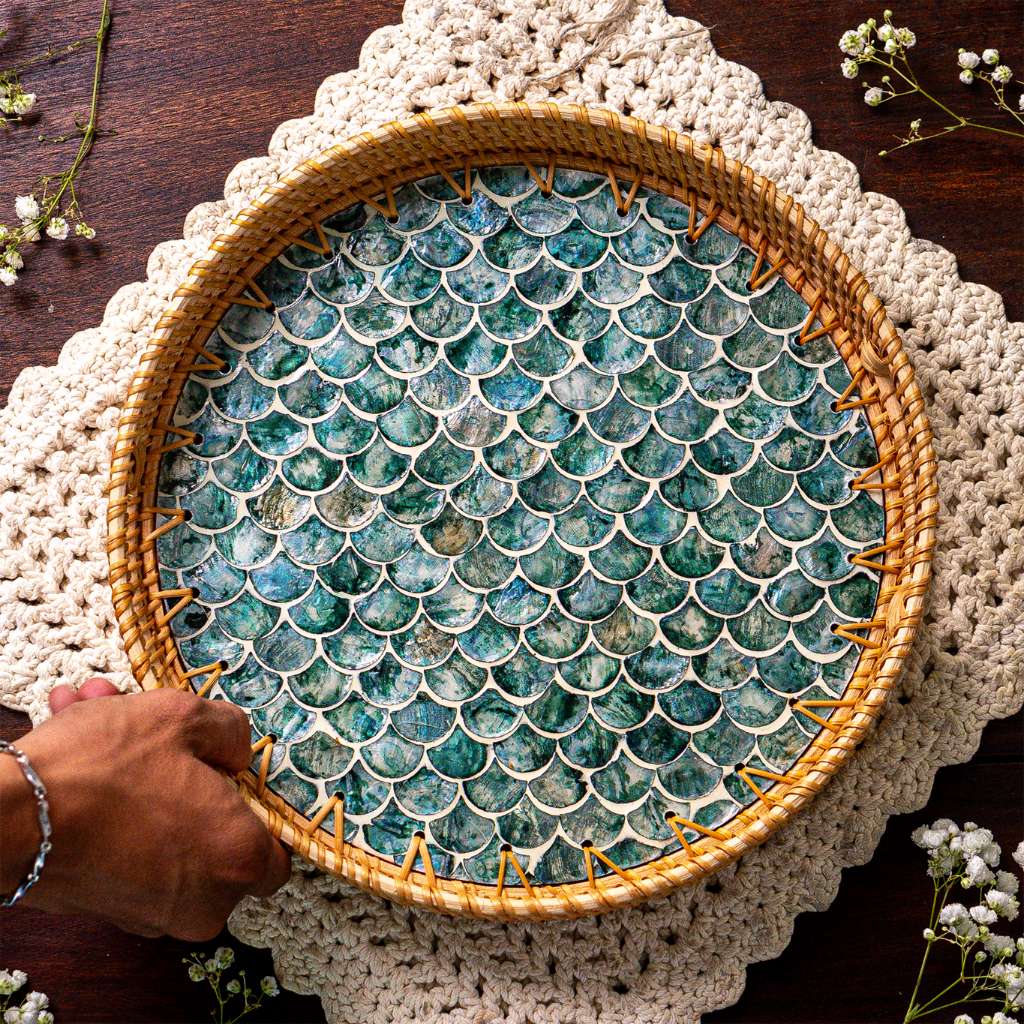 Rattan Trays • Mother of Pearl • Cascade (Multiple Sizes)