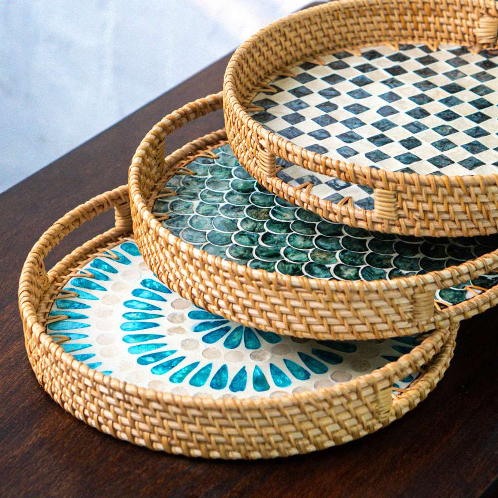 Rattan Trays • Mother of Pearl • Cascade (Multiple Sizes)