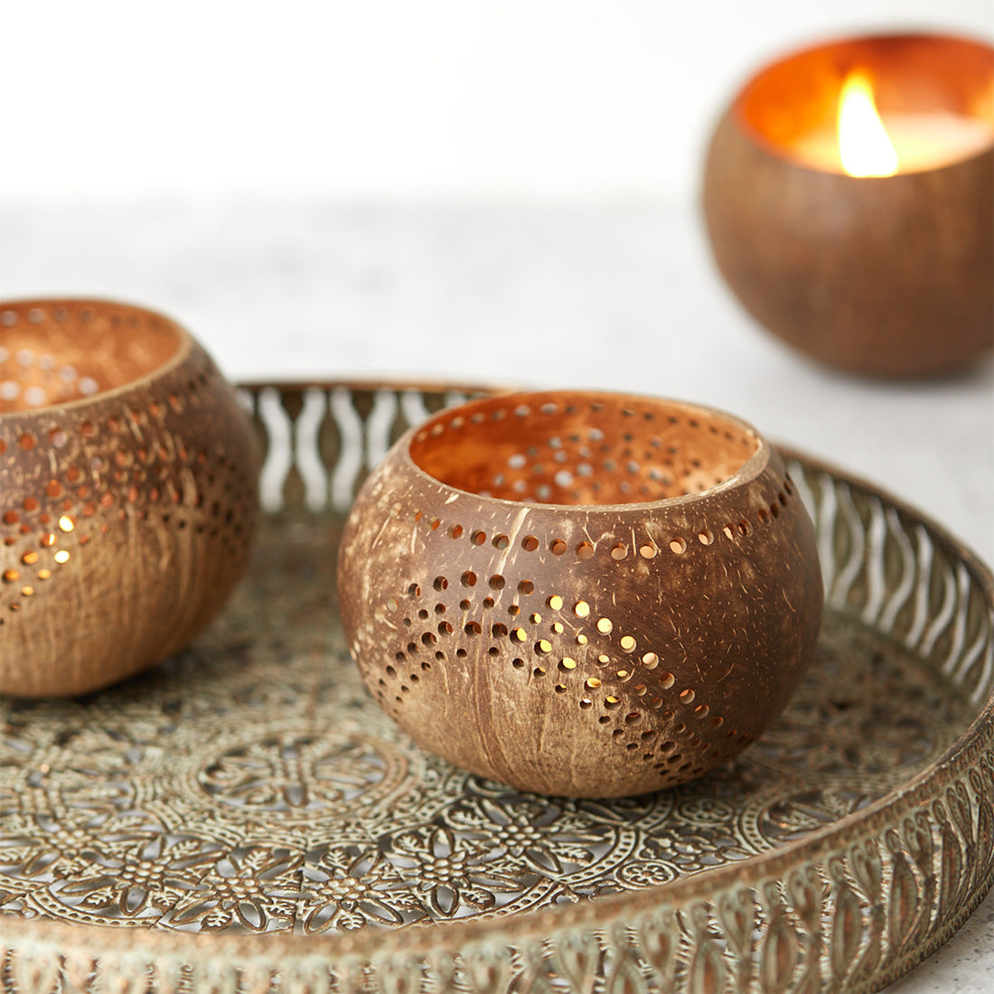 Coconut Shell Tea Light Holders Rustic Candle