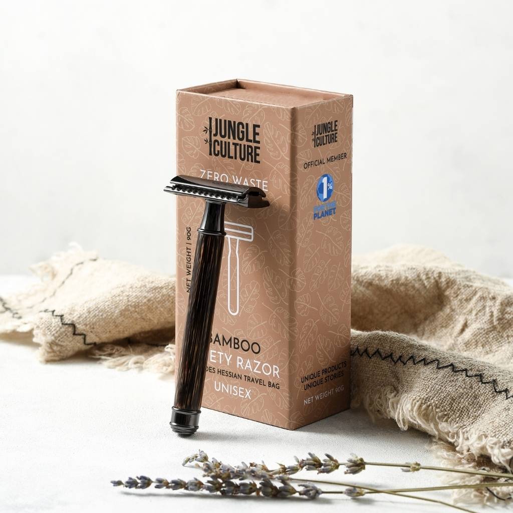 bamboo razor with thin dark handled grip